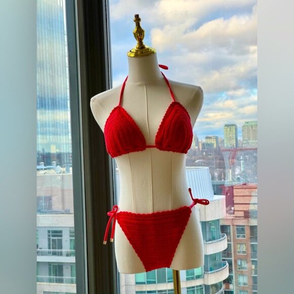 🆕 CHELSEA & VIOLET 🧿 NWT Solid Crochet Triangle Hipster Bikini Set - Sz S - Picture 2 of 15